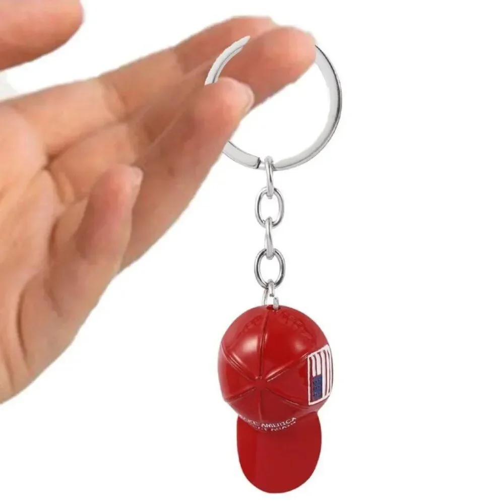 NWT Baseball Cap Keychain Metal Key Chain American Flag Red MAGA NWT